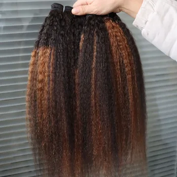 Highlight Blonde Color 1B/30 Brazilian Virgin Human Hair Bundles Weft Kinky Straight Ombre Hair Weaving Coarse Yaki Extensions 1