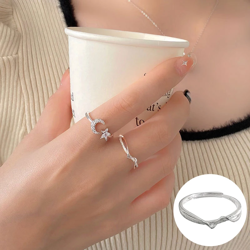 

100% 925 Sterling Silver Wave Open Ring for Women Girl Simple Geometric Frosted Design Jewelry Birthday Gift Dropshipping