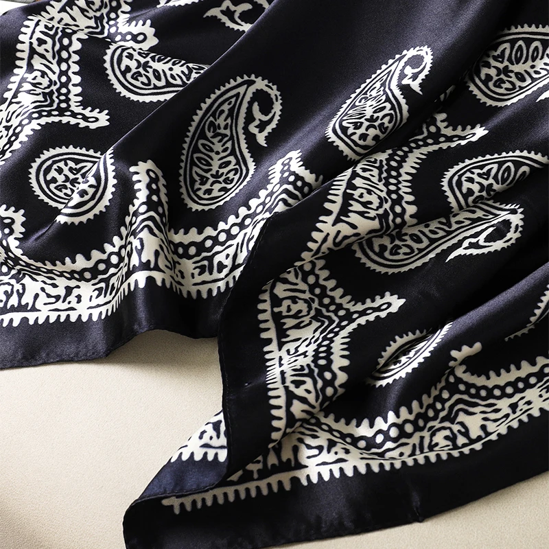 90*90cm Platz Silk Schal Frauen Mode Designer Schöne blumen Foulard Weiche Satin Schal Kopftuch Schals Hals kopftuch – Detail 5