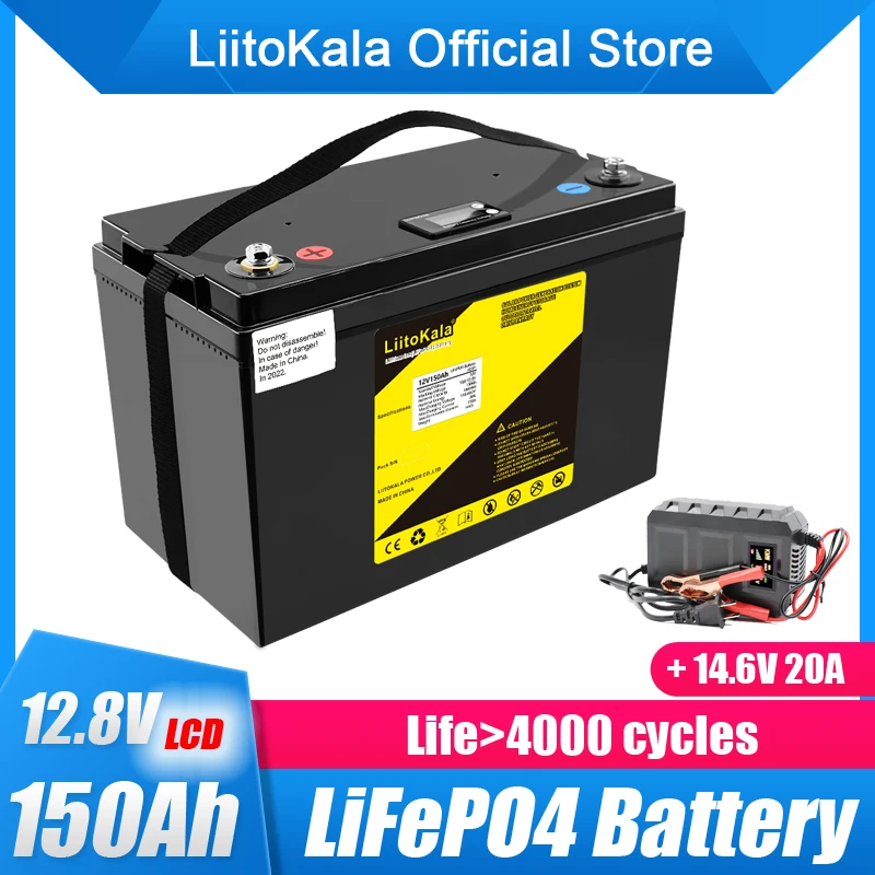 LiitoKala 12.8v 150AH lifepo4 battery with LCD display 12V 150Ah for RV  Xenon light Solar energy storage Inverter 14.6V20A