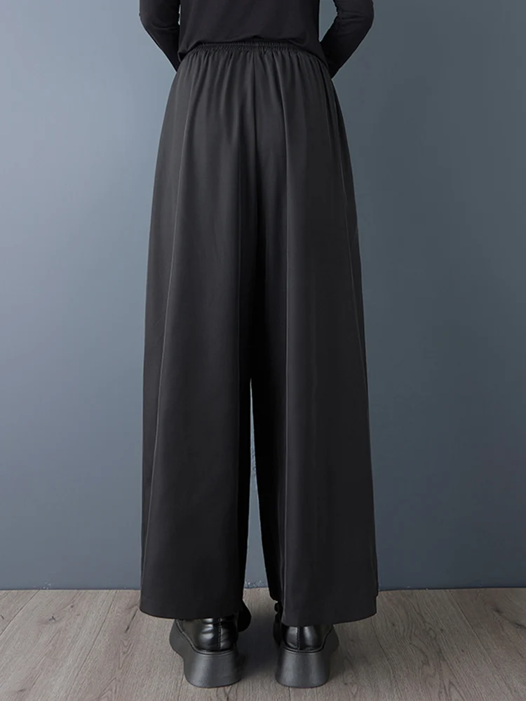 2025 Spring Autumn New Black Vintage High Waist Loose Wide Leg Pants Women Ruffles Casual Ladies Trousers Fashion Streetwear