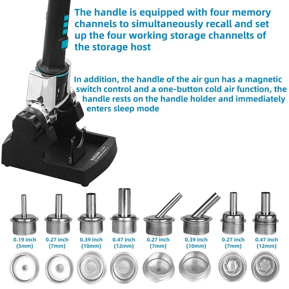 2024 SUGON 8630Pro 1300W Hot Air Gun Digital Display BGA Rework Curved Nozzle Welding Repair Desoldering Station 4