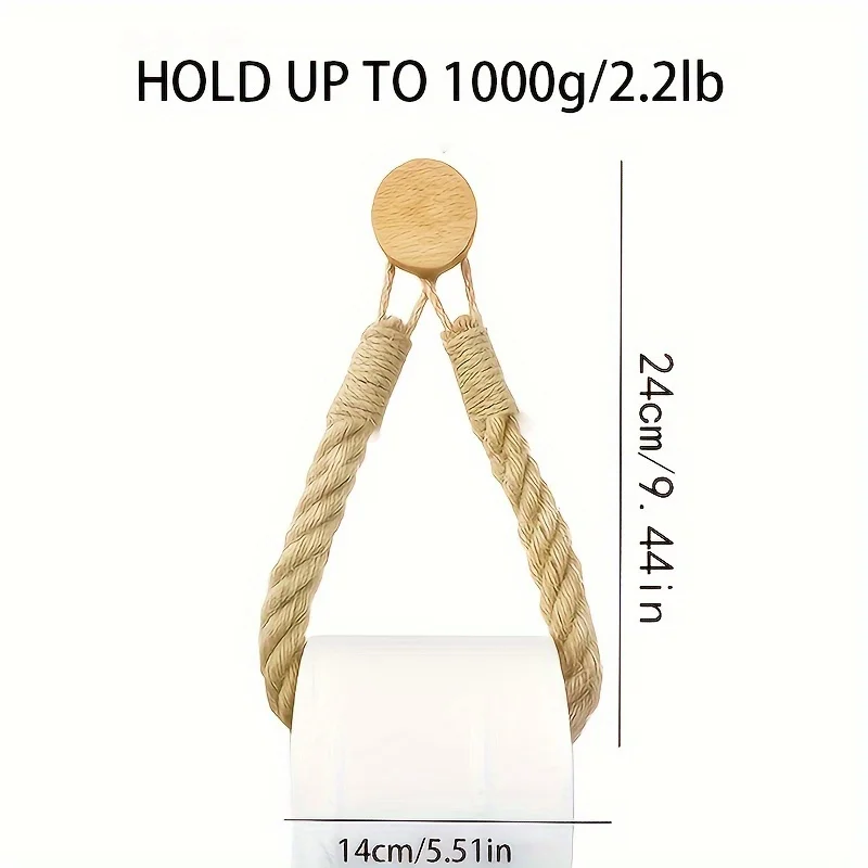 1PC Simple Hemp Rope Toilet Paper Holder, Bathroom Tissue Storage Rack, Non Perforated Hand Woven Wall Mounted Towel Rack