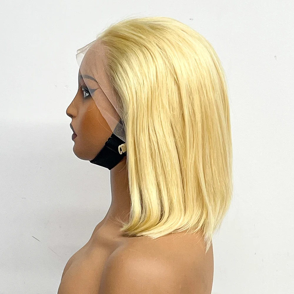 10 inches Blonde Bob Straight Human Hair Wigs 13x4 Lace Frontal 190% Density 613 Color Straight Human Hair Wig For Black Women