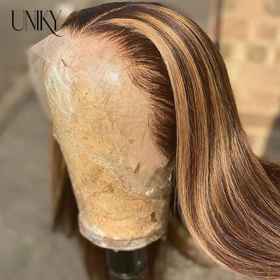 Highlight Straight Wig Honey Brown Ombre Lace Frontal Wig 4/27 Brazilian Straight Human Hair Wigs 13x4 HD Lace Front Wig