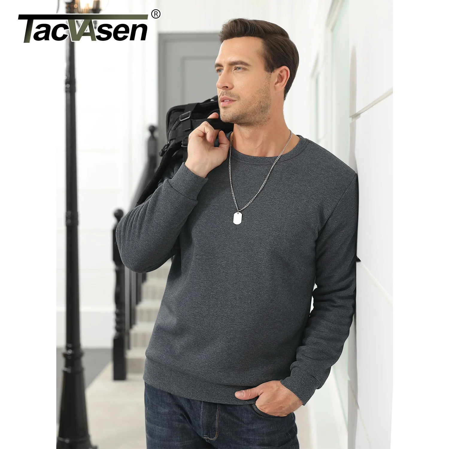 Herren Sweatshirt Fleece Gefüttert - Winterpullover Mit Baumwoll-Mix