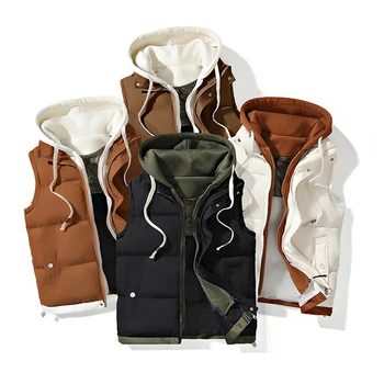 Gilet con cappuccio da uomo giacca da uomo gilet senza maniche giacca invernale cappotto Casual da uomo in piumino di cotone caldo addensato gilet spesso top 1