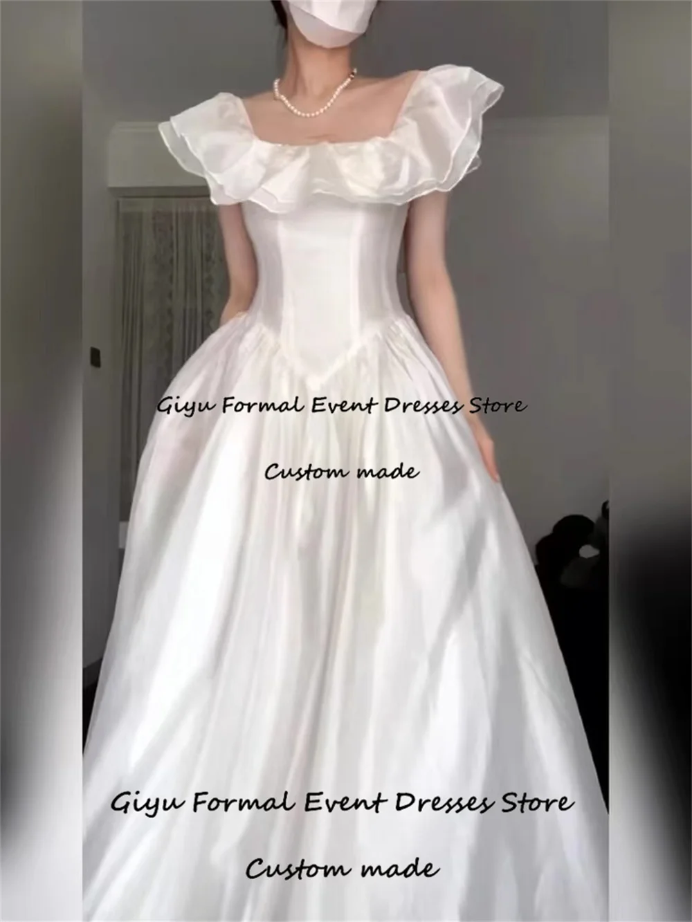 Giyu Simple A-line Korea Wedding Dress Photo Shoot Draped Off the Shoulder Floor-Length Vestidos De Novia 웨딩드레스 2