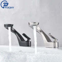 ก๊อกน้ำอ่างล้างหน้าแบบติดตั้งบนเคาน์เตอร์ สีดำด้าน ทำจากทองเหลือง แบบก้านโยกเดี่ยว สำหรับอ่างล้างหน้าในห้องน้ำ  แบบนิกเกิลขัดเงา น้ำร้อนน้ำเย็น 1