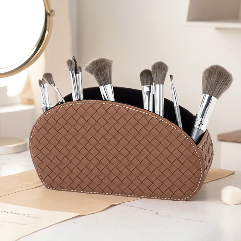 Remote control desktop storage box, office desktop organizing PU leather cosmetics five compartment storage box