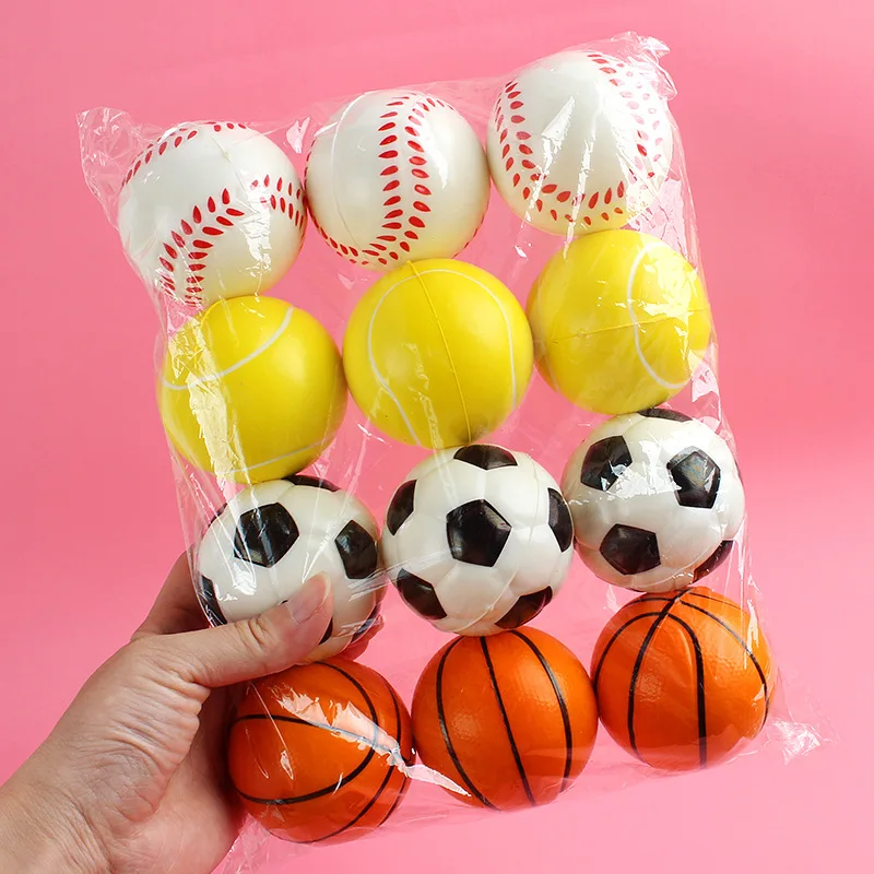 

12pcs Children Soft Football Basketball Baseball Tennis Toys Foam Rubber Squeeze Balls Anti Stress Toy Balls Soccer 6.3cm