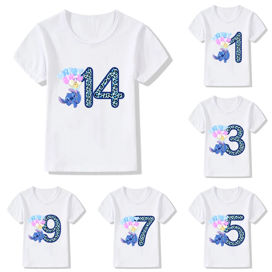 

Disney Lilo Stitch Children T-Shirt Number 1-14 Cartoons Kid Tee Shirts Anime Kawaii Tops Casual Clothes Boy Girl Short Sleeve