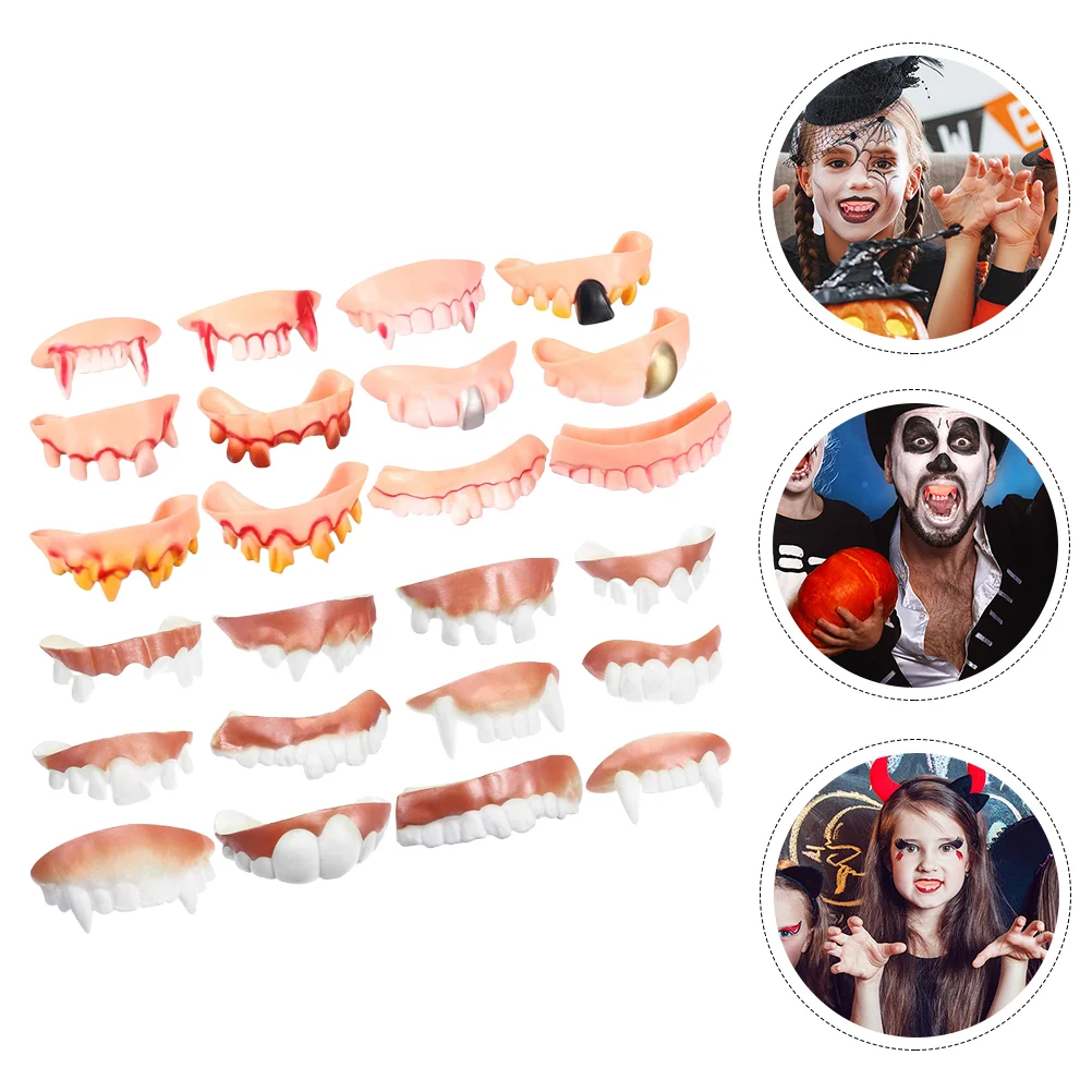 

24 Pcs Fake Teeth Scary Teeth For Fake Funny Ugly Kids Dresses Clothing Horrific Pvc Child Toy
