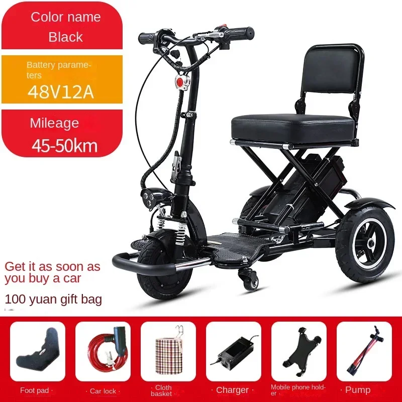 Mobility Scooters 3 Wheel Elderly Foldable Disability Electric Scooter Mini Small Adult 500W 48V12AH Removable Lithium Battery 6