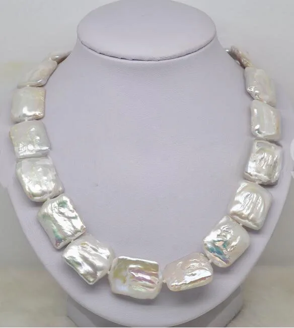 Noble Huge size 17-19MM white square pearl necklace 18
