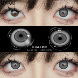 Premium Cosplay Halloween Color Contact Lenses - White, Black, and Red Options (Ghoul Grey)