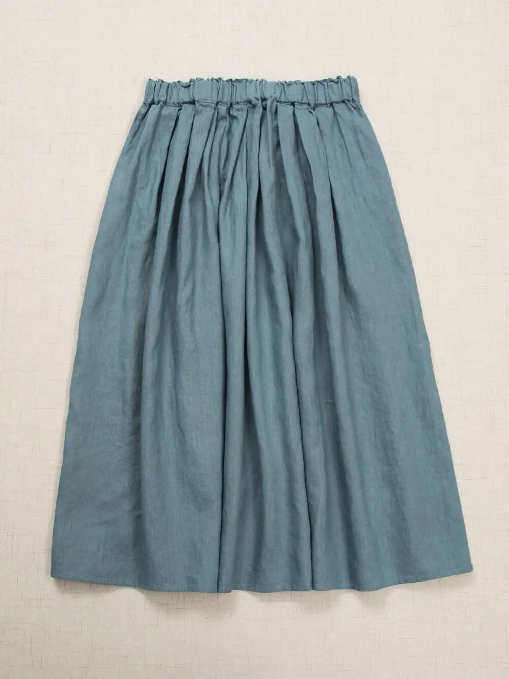 

Elastic waist mid length skirt, 9-piece pure linen simple and artistic A-shaped pleated large swing skirts 22692