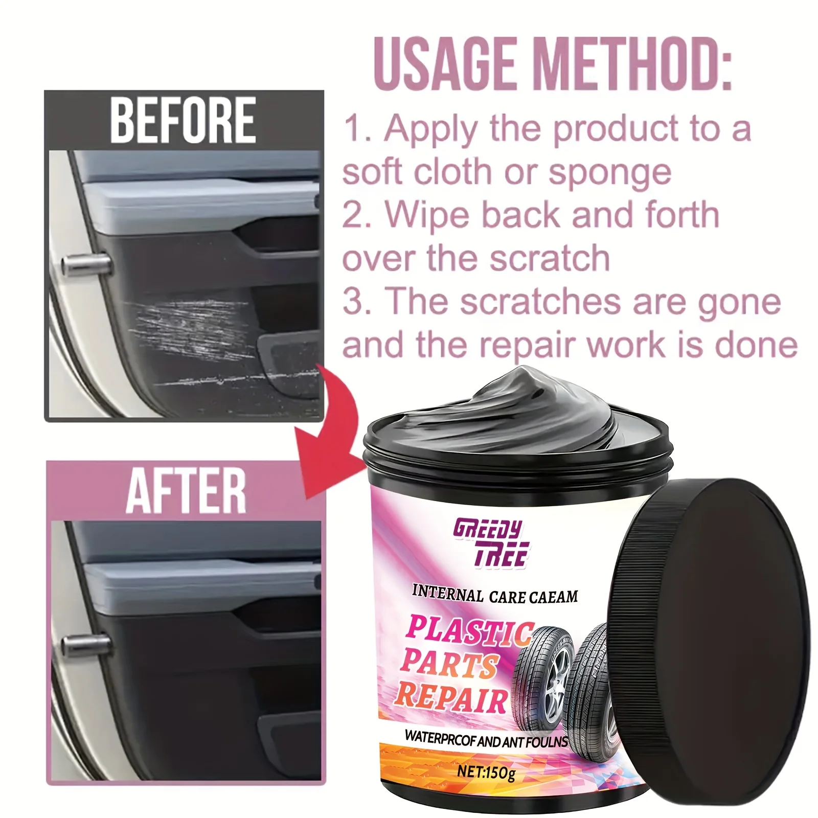 150g Dual-Surface Shine&Repair Paste - Interior & Tire Gloss Restoration, Scratch Fix, Waterproof/UV Protection - All-In-One 4