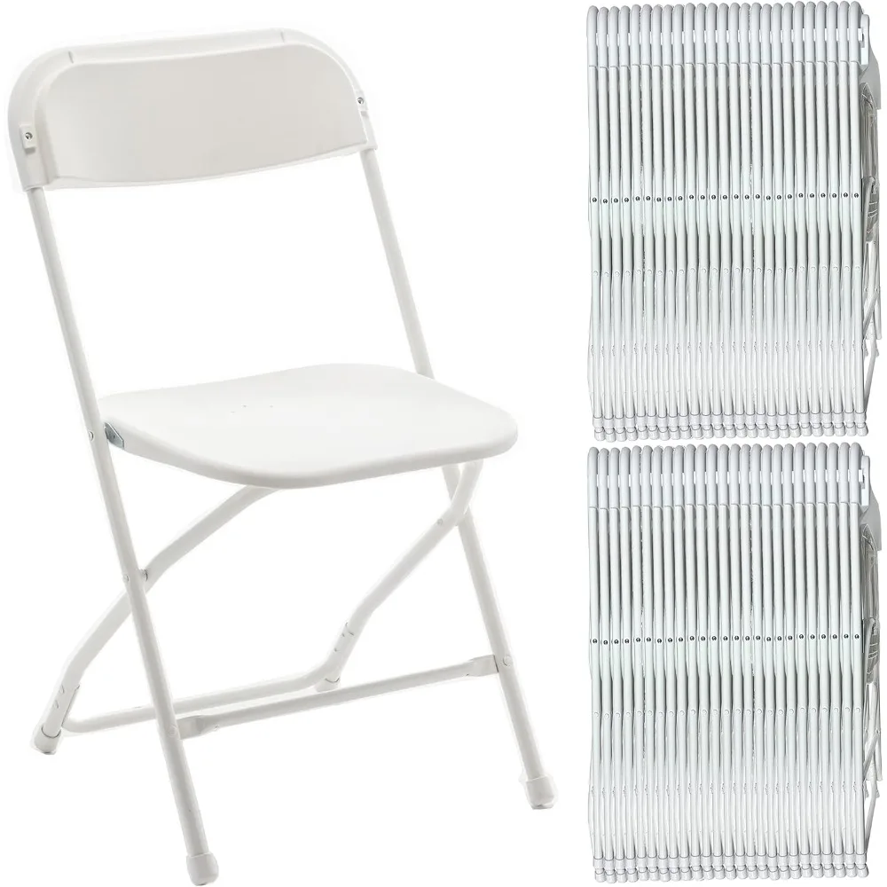 Indoor Outdoor White Plastic Folding Chairs Stacking Steel Frame Commercial 650LB Weight Capacity Seating Home