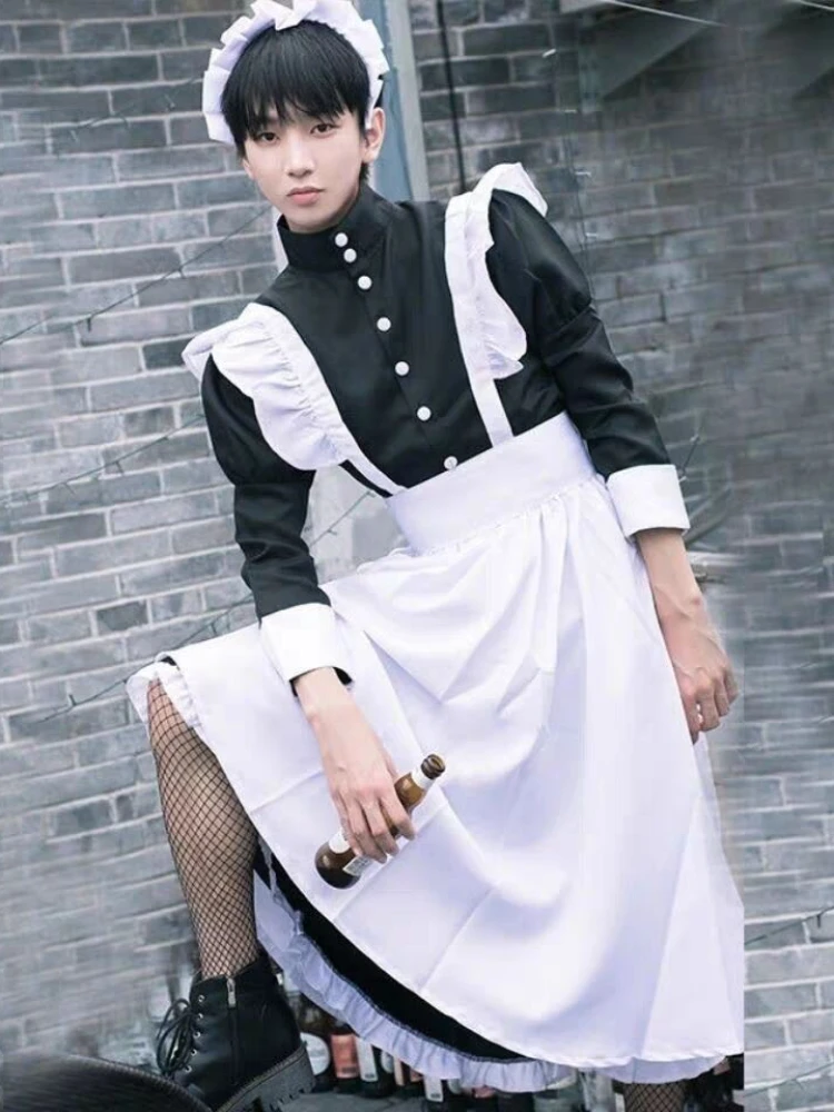 CP5XL Vintage Black White Maid Lolita Outfit Anime Theme Cafe Workwear Cosplay Waitress Costumes Bow Ties Chemise Babydoll Cloth for lolita dress lolita cosplay costumes