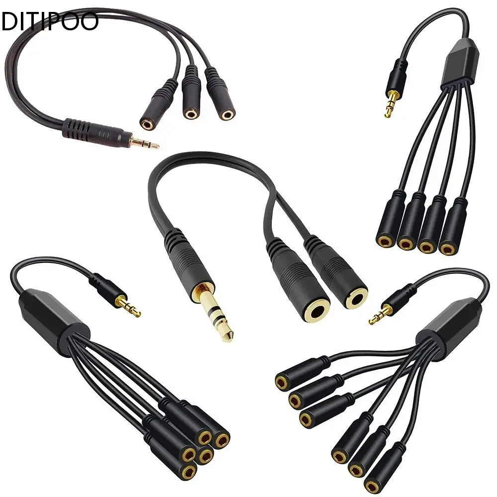 

1/8 3.5mm TRS Male To 2/3/4/5/6-Port 3.5 Female Jack Headphone Splitter Cable Stereo AUX Audio Adapter for PC TV MP3 Speaker