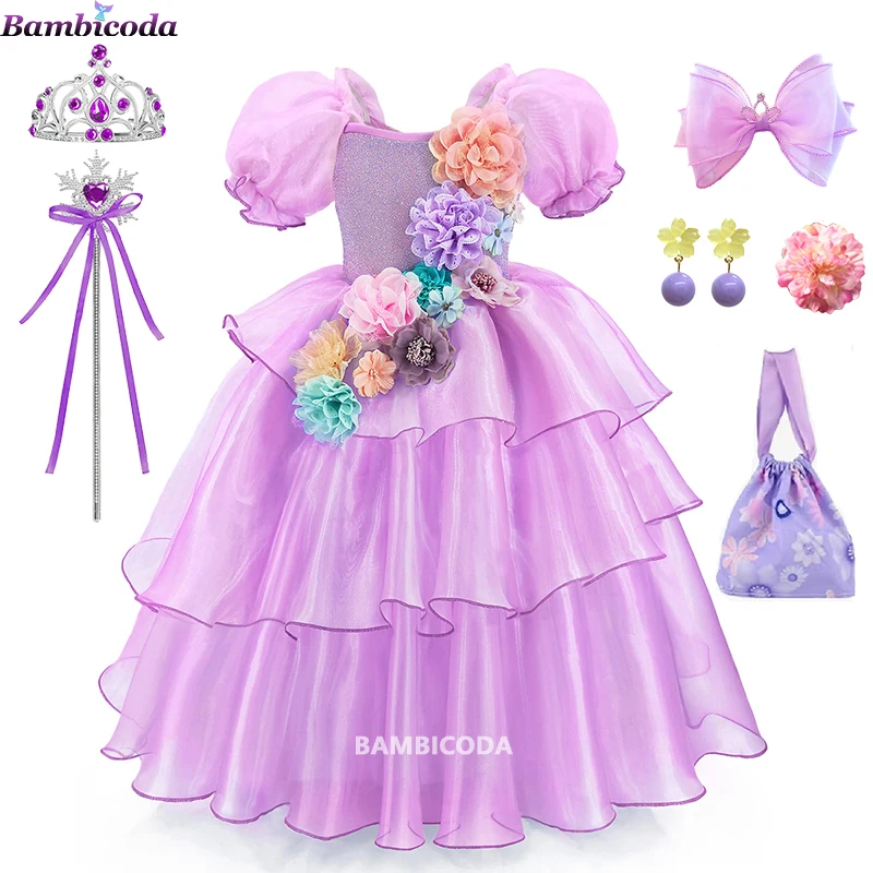 

Isabela Costume Kids Marigal Long Dresses Encanto Princess Girls Carnival Party Children Cosplay Halloween Birthday Mesh Dress