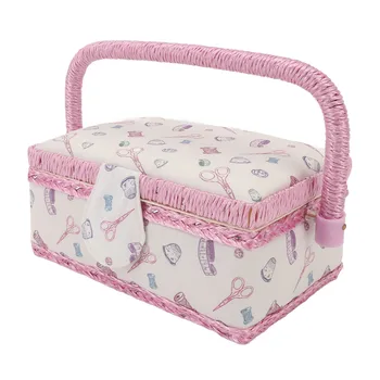 Sewing Basket Organizer Large Capacity Portable Embroidery Mending Storage Box with Removable Plastic Tray for Home 1