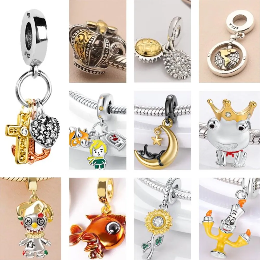 925 Sterling Silver Beads Fine Anchor Cross Dangle Heart Charm Fit