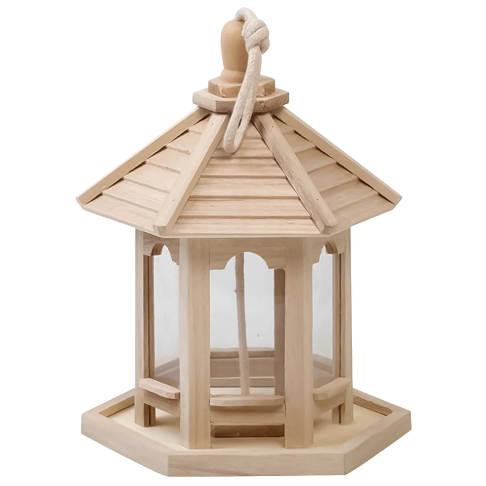 

Wooden Hanging Bird Feeder for Outside Hexagon Shaped Birdhouse with Roof for Sparrow Parrot Garden Outside Decoration ( Wooden