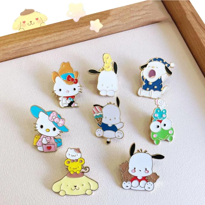 

Kawaii Hello Kitty Pins Sanrioed Kt Cat Pochacco Pom Pom Purin Brooches Backpack Badge Women Clothes Bag Ornaments Girls Gift