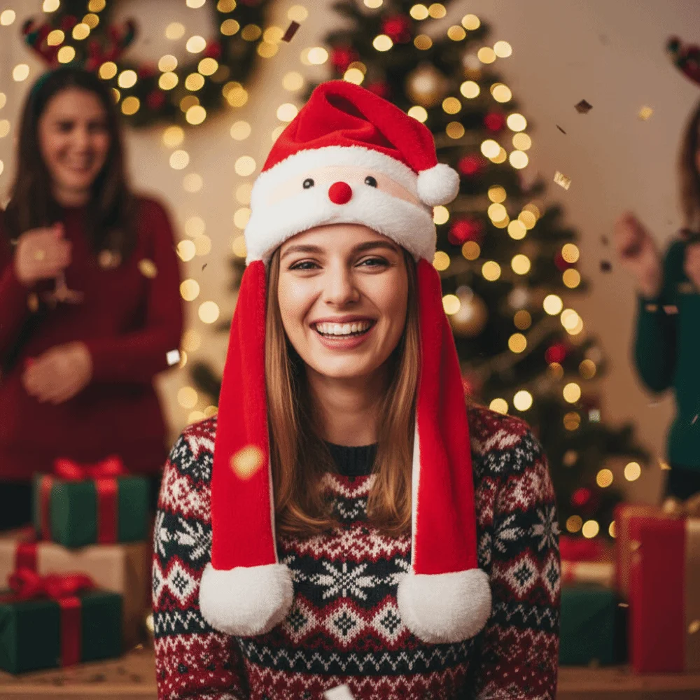 Cartoon Christmas Party Hats Thickened Jumping Up Ears Santa Reindeer Party Headdress Keep Warm Ear Moving Hat Halloween
