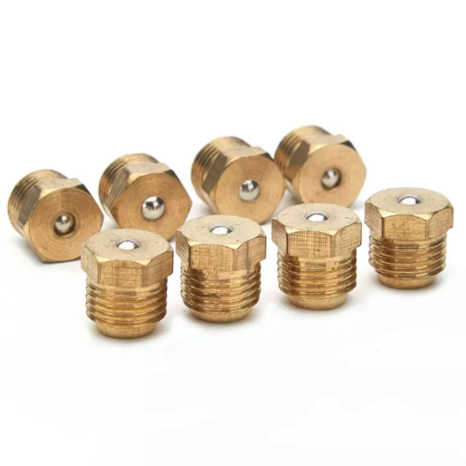 Grease Oil Cup Brass Press Ball Male Thread Push Button Flat Funnel Head Spring Nozzle Gas Engine Motor Repair Replacement Part