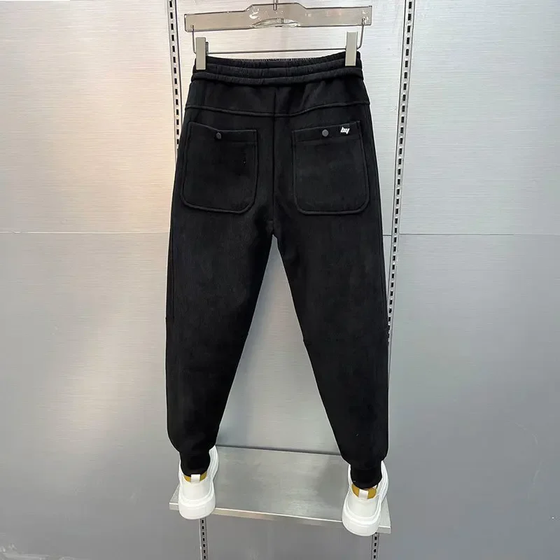 Thickened Casual Pants for Men Autumn Winter Black Versatile Warm Slim Fit Sports Trousers Sweatpants High End Cuffed