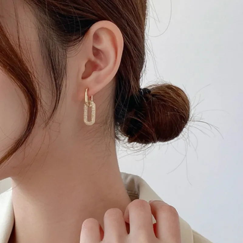 14K Gold Plated Double Section U-shape Horseshoe Oval Hoop Earrings for Women Vintage Ins Removable Earrings Party Jewelry
