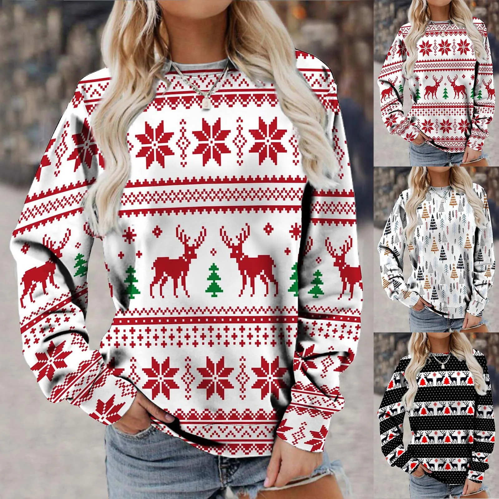 

Full Zip Womens Ladies Fashion Christmas Collection Printed Pullover Sweatshirt Top Western Women's Fleece Sweatshirts Pullover