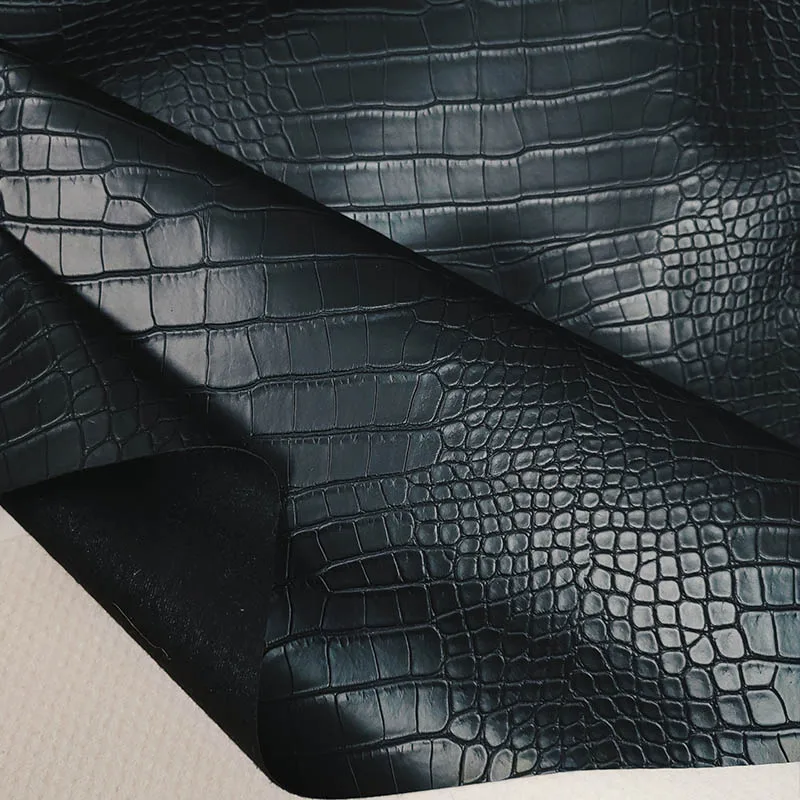 Good,Black Matte Crocodile Stripe Pattern,Faux Leather Fabric,Artificial PU Leather Fabric,Sewing Material,DIY Hand Bag,Sofa