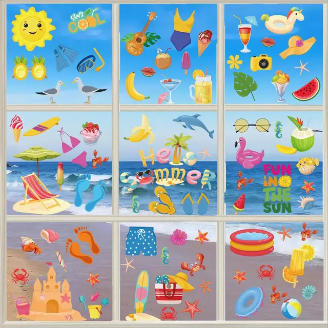 Nyári Hawaii Ablakmatricák Fruit Beach Bikini Minta Ablak Matrica Fali Üveg Hűtőszekrény Autóhoz