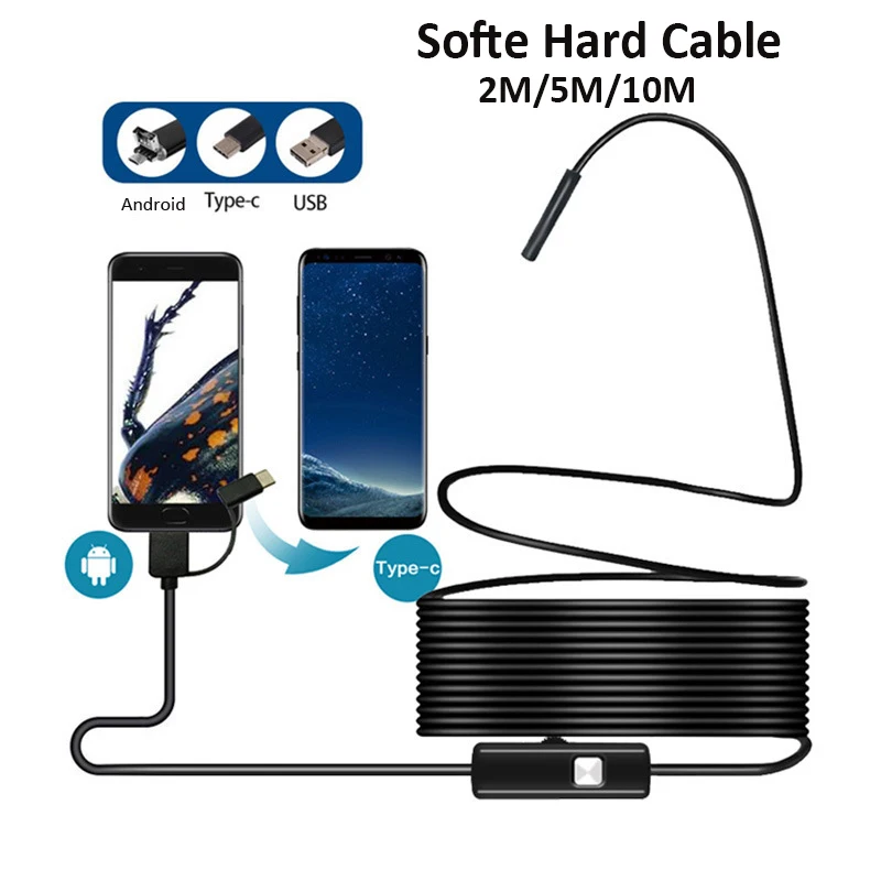 

3 In1 Type-c Android USB Endoscope Camera 8.0mm Softe Hard Cable Moible Phone Endoscope Inspection Mini Camera Instrument