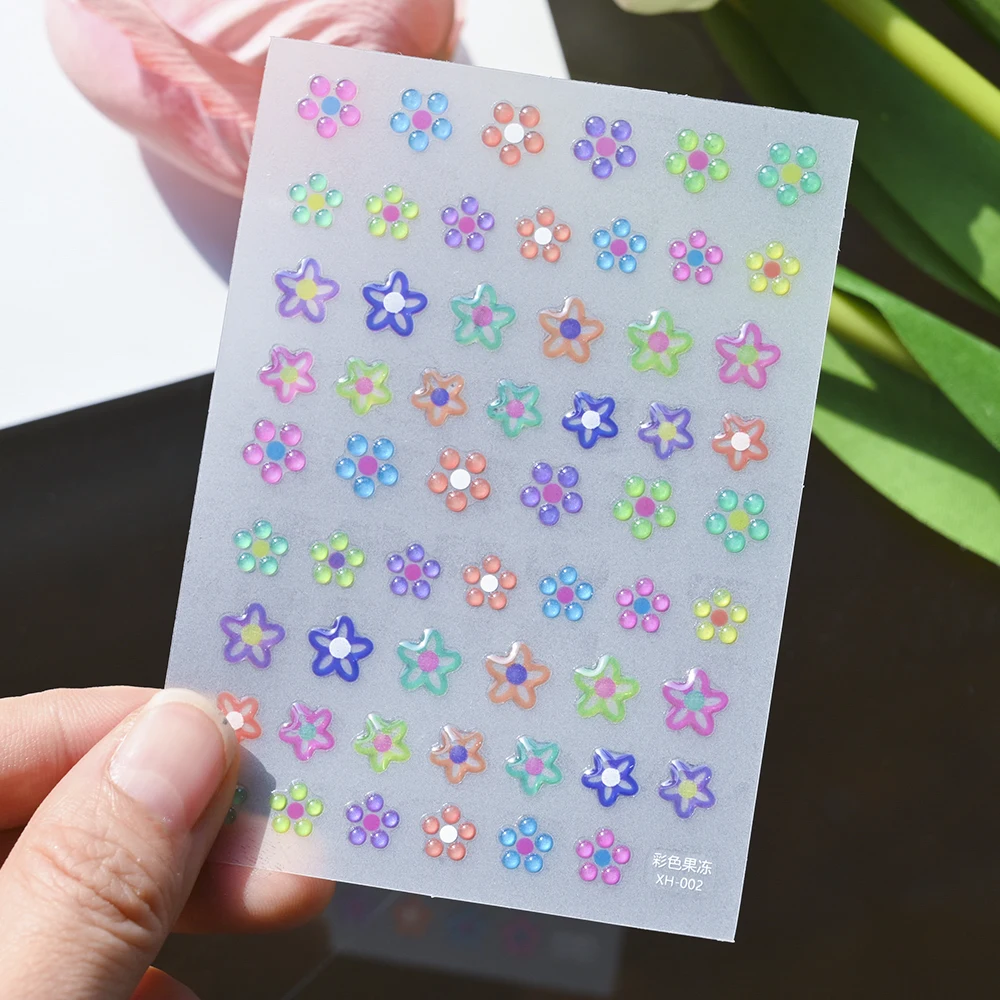 5D Jelly Series Adhesive Nail Sticker Colorful Cartoon Flower Letter Love Star Nail Art Decoration Decals Manicure Accessories