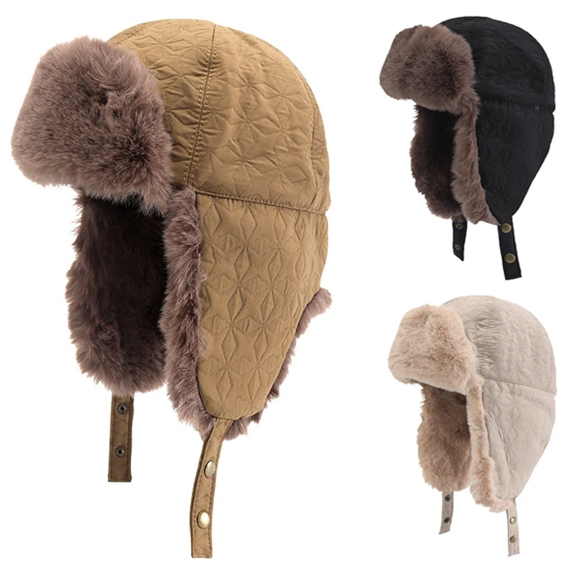 

Men Women Bomber Hats Faux Fur Bonnet Winter Warm Ear Protection Plush Ski Hat Unisex Trapper Aviator Trooper Cap with Ear Flaps
