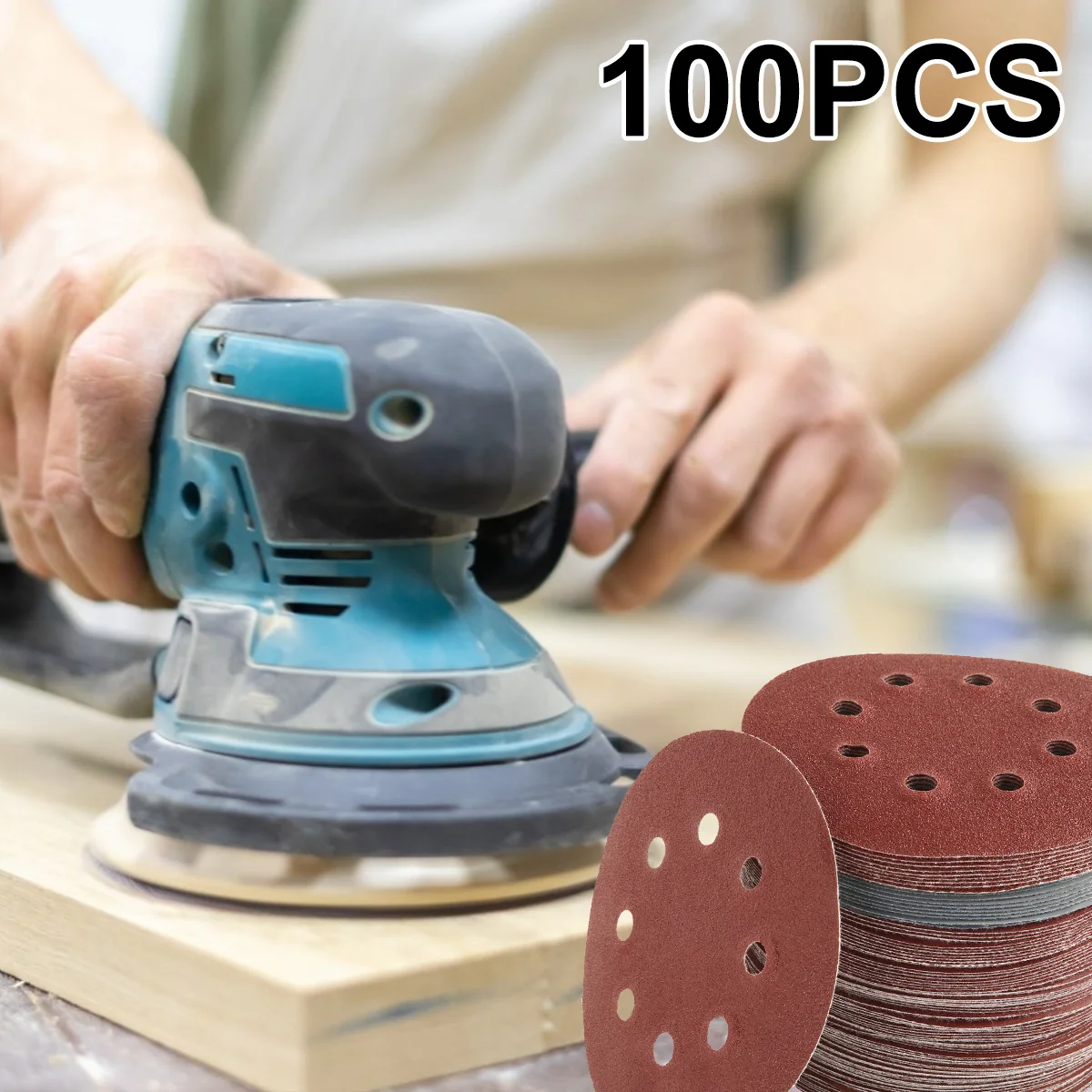 5 Inch Round Sanding Discs Alumina Sanding Pads 8-Hole Sheet Polishing Sandpaper for Metal Wood Glass Car 100pcs sanding discs