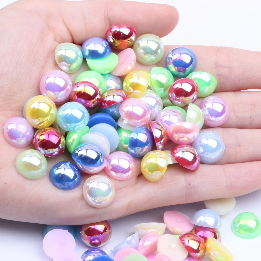 

New Style Half Round Beads Flatback Resin Pearls 12mm 50pcs AB Color For Jewelry Nail Art Handmade DIY Clothing Decoration