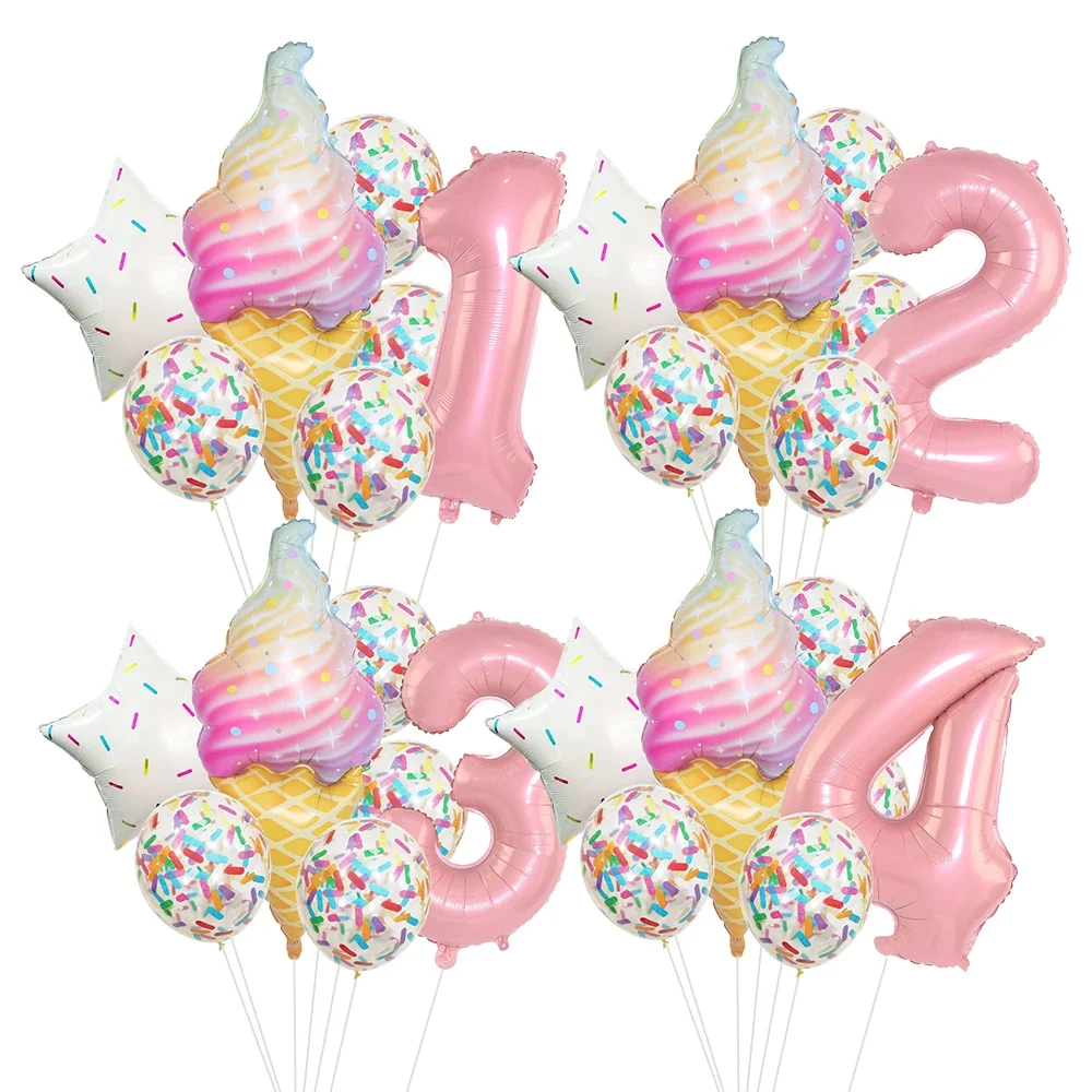 8-teiliges Donut-Eiscreme-Stern-Ballon-Set aus buntem Papier, Konfetti-Ballon-Set für Babyparty, Mädchen-Donut-Geburtstagsparty-Dekorationen