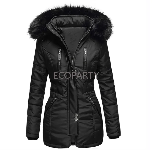 

Women's Long Jacket Coats Black Winter Hooded Parkas Zipper Warm Windbreak Black Gothic Slim Femlae Overcoats Casual Outwear