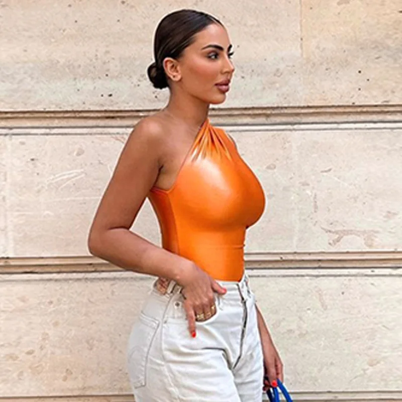 Sexy imitation PU slim fit sleeveless versatile jumpsuit for women bodysuit women luxury