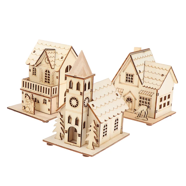 Diy Ajándékok Karácsonyi Hóház Dekorációk Led Világos Fa Ház Világító Kabin Gyerekek - Image 4