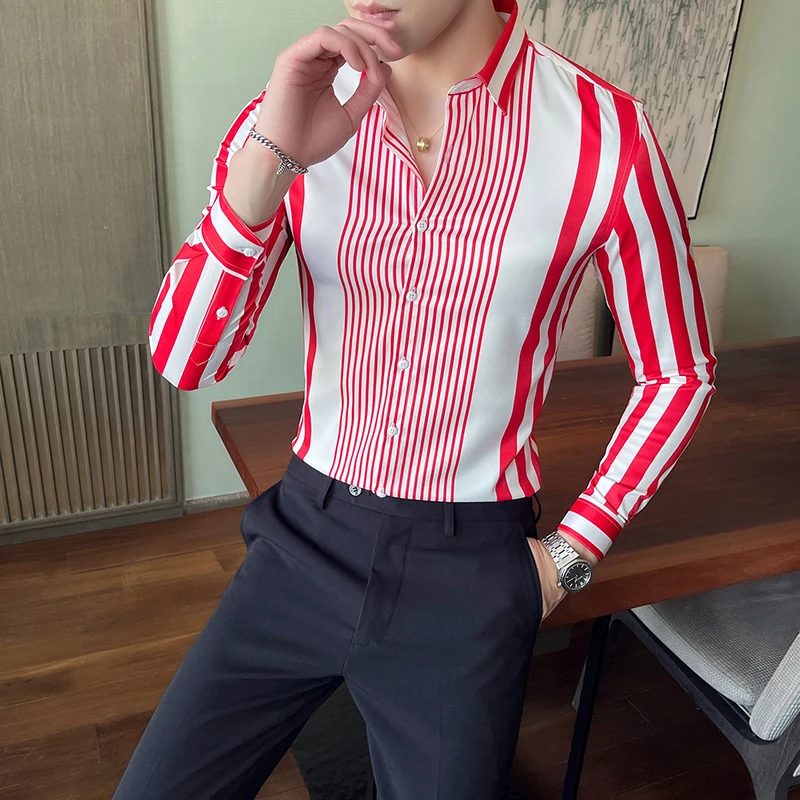 2022 Spring Men Vertical Stripe Shirt Streetwear High Quality Men Slim Fit  Casual Long Sleeve Chemise Homme Tuxedo Blouse 4XL M| | - AliExpress