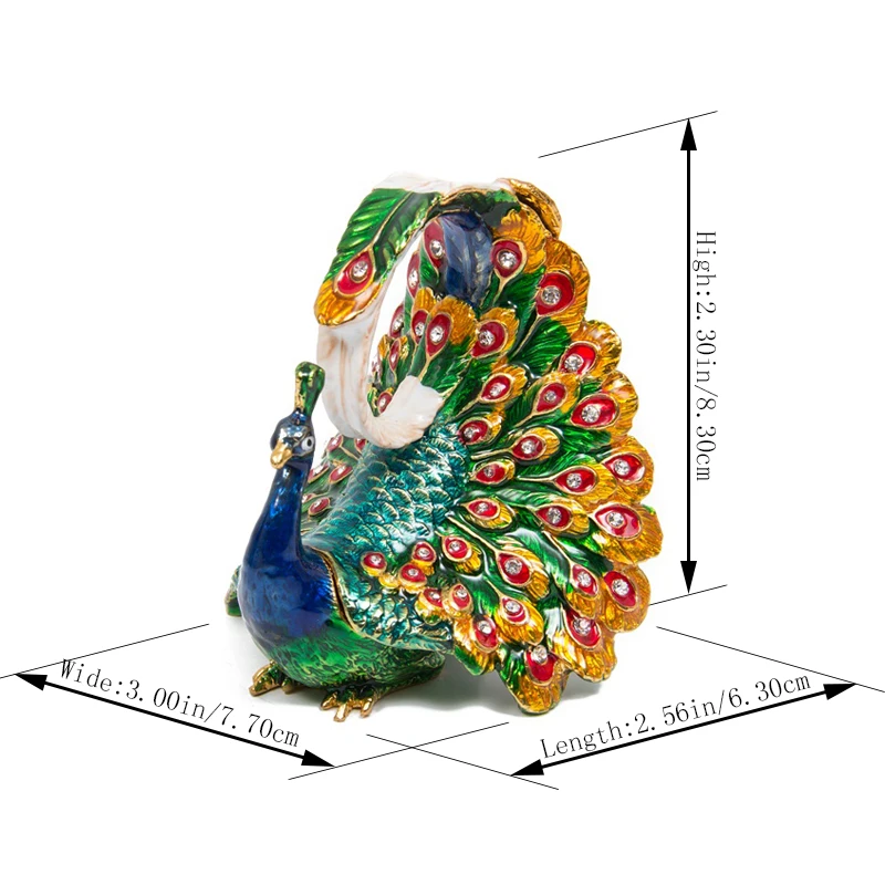 QIFU Unique Peacock Design Figurine Jewelry Trinket Box For Home Decor mini storage boxes