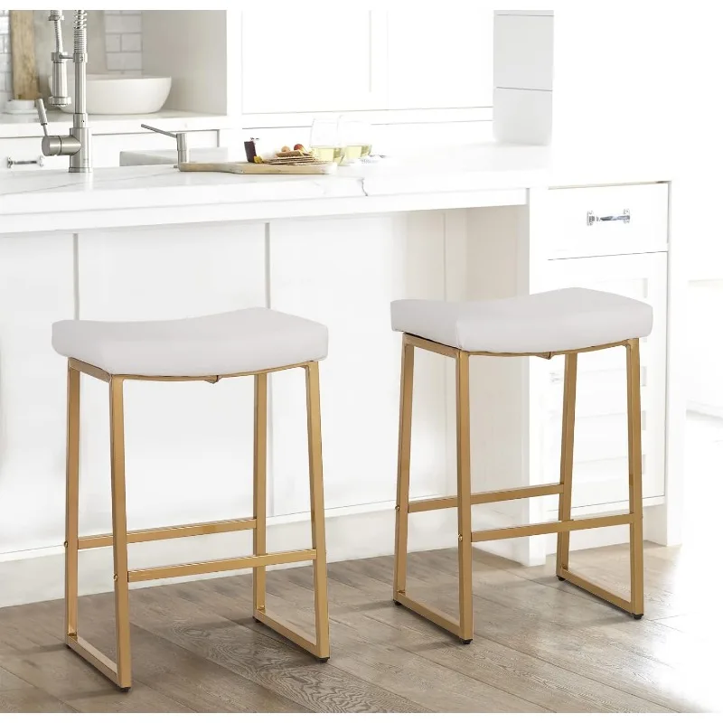 Bar Stools Set of 4 Counter Height 24 Inches Saddle Stools for Kitchen Counter Backless Modern Barstools Upholstered