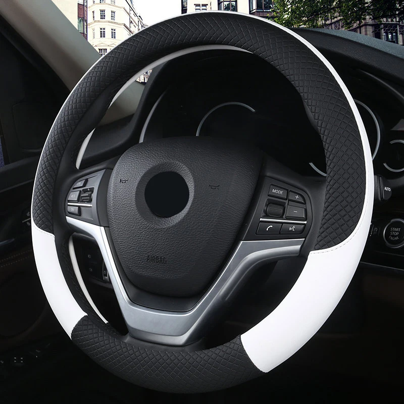 Steering Wheel Cover 38cm Steering Wheel Cover PU Leather Anti Slip Breathable Fiber Braid Universal